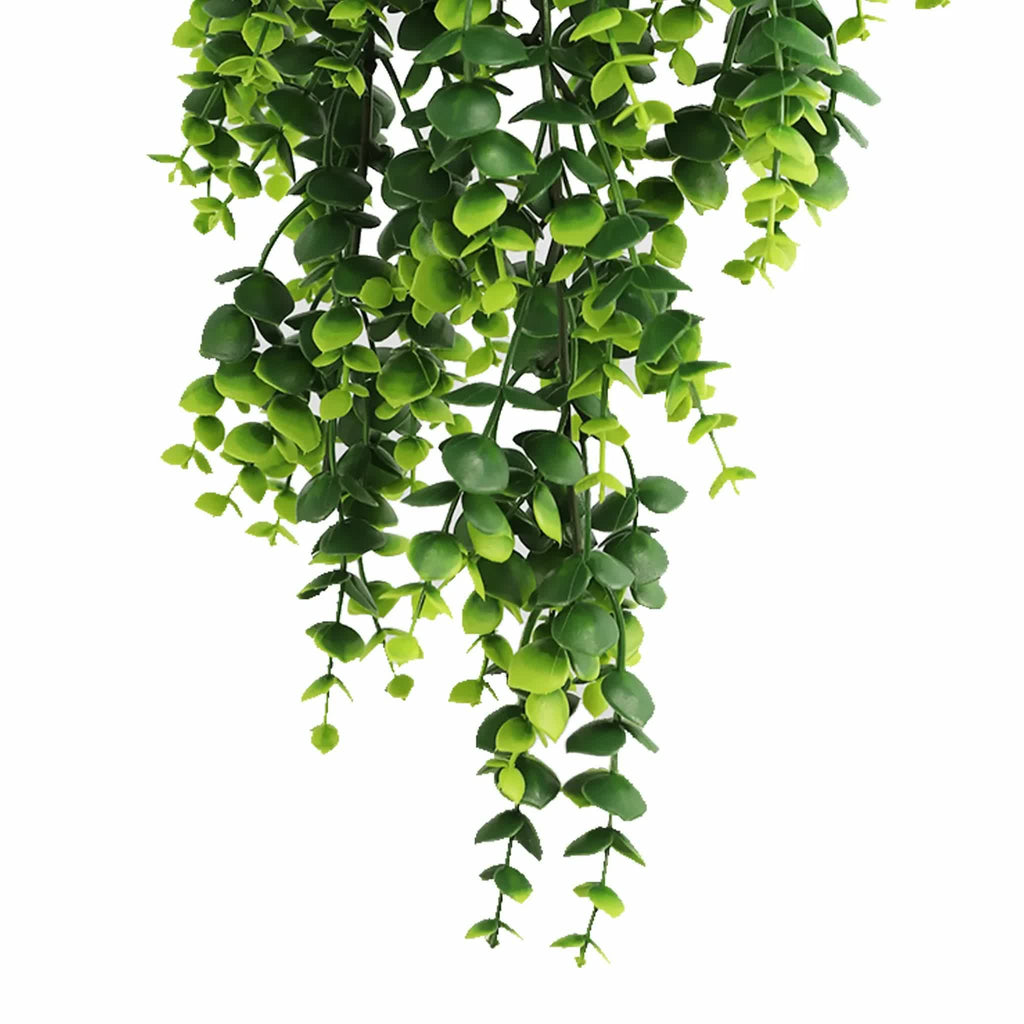 Dense green eucalyptus garland by Faux Flora, 77cm artificial hanging plant with UV resistant and fire-rated features.