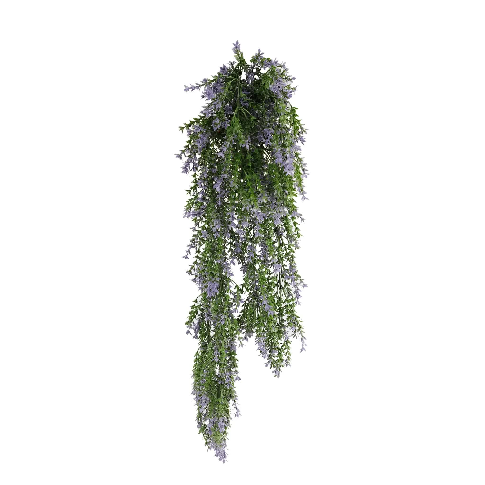 Artificial purple and green willow leaf hanging garland by Faux Flora, UV resistant, fire rated, 76cm for home and garden decor.