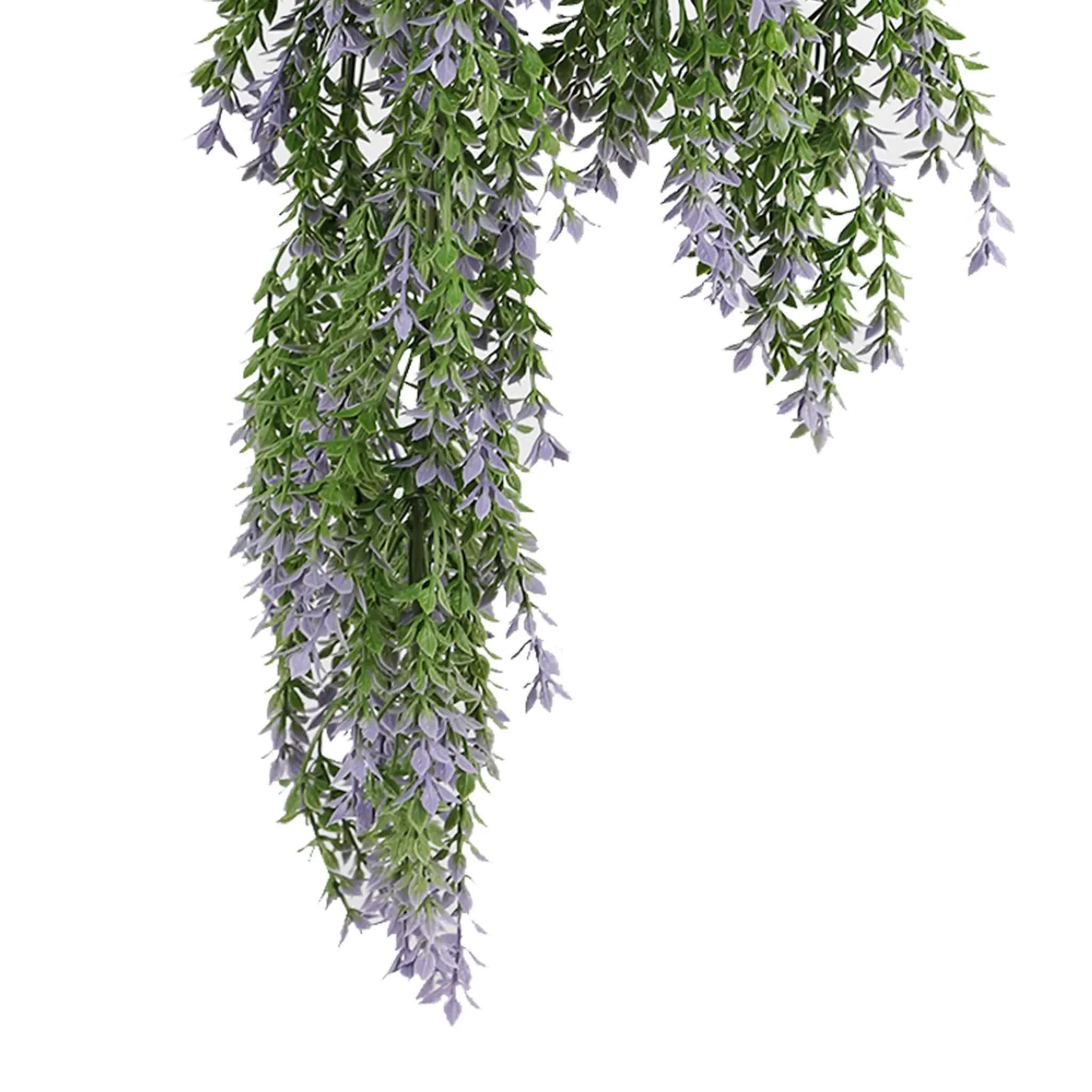 Artificial hanging purple and green willow leaf garland by Faux Flora, UV resistant and fire rated, 76cm length for home decor.