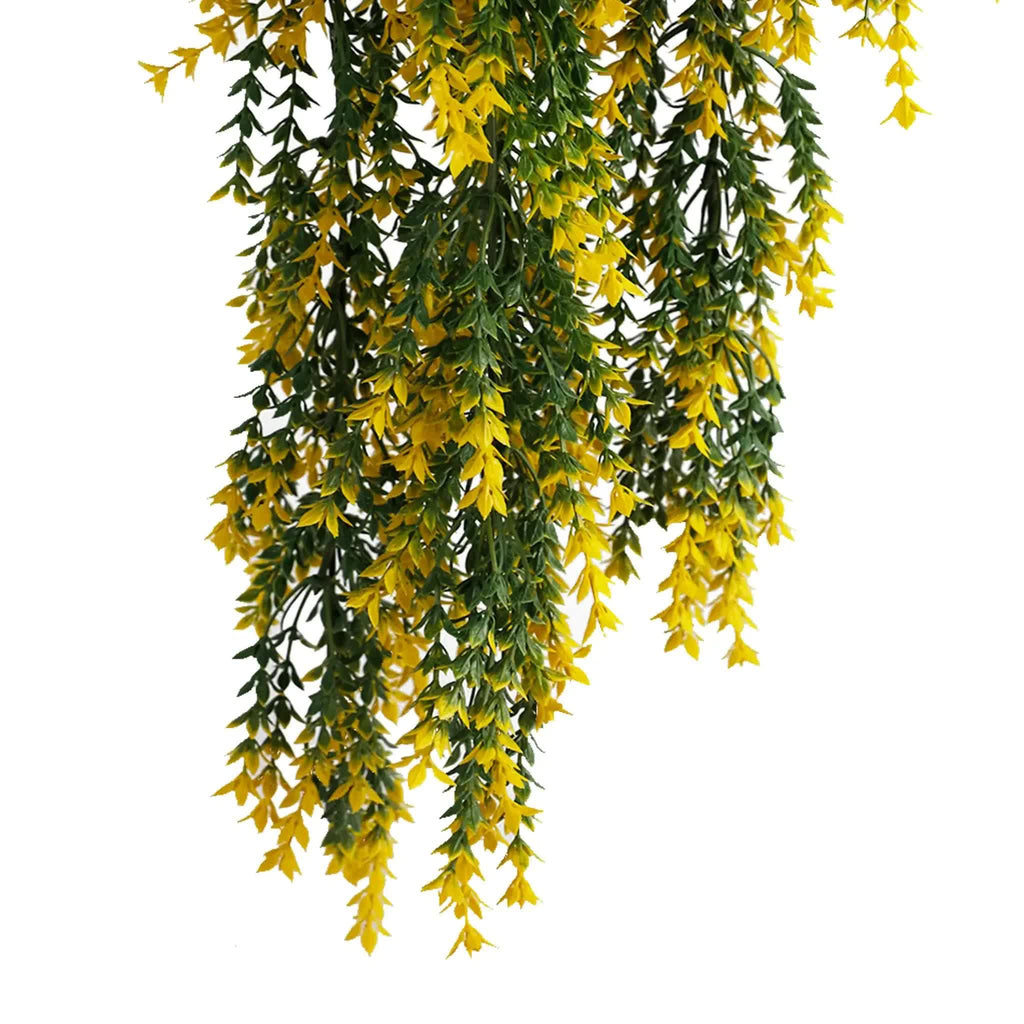 Artificial hanging yellow and green willow leaf garland by Faux Flora, UV resistant and fire rated, 76cm long for home and garden.