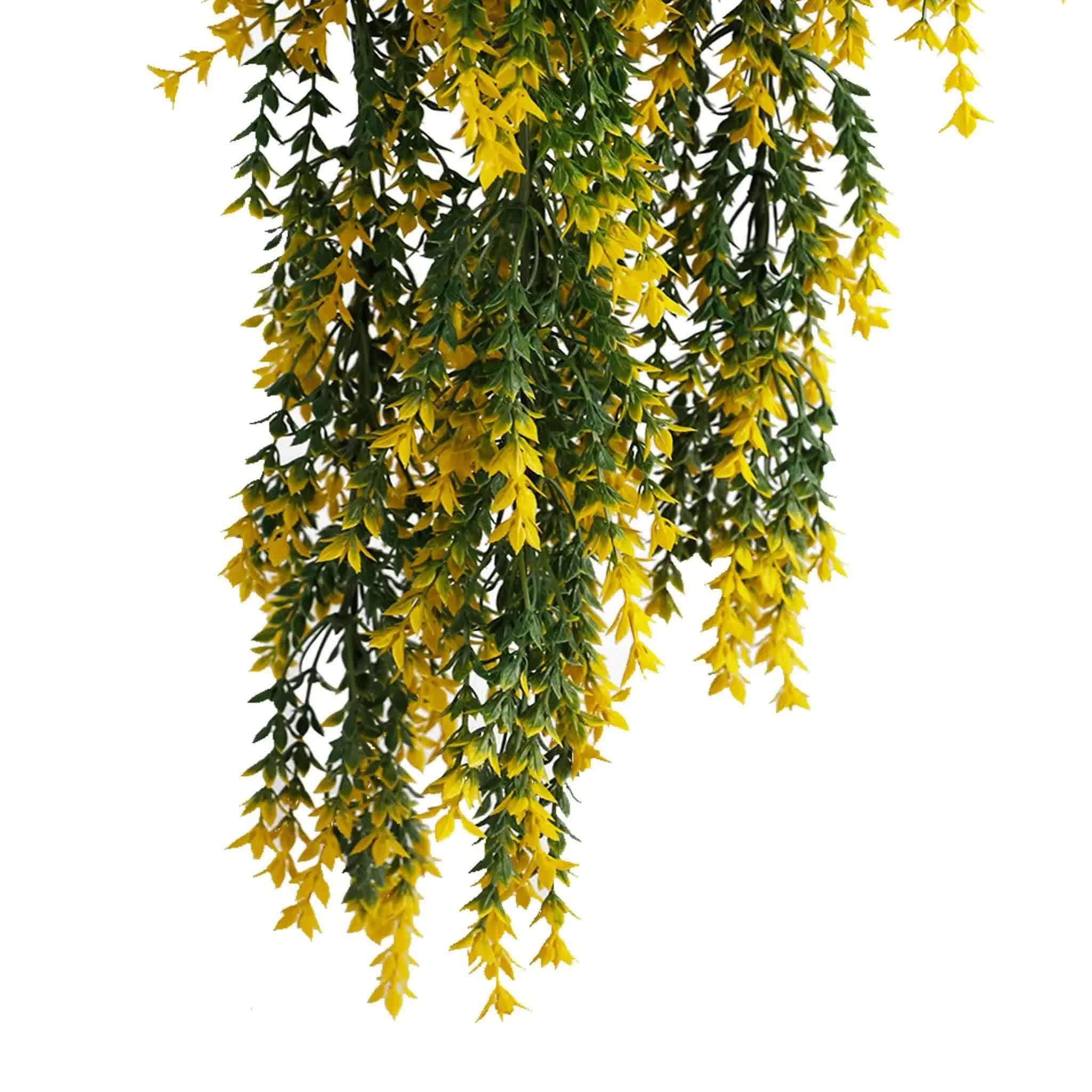 Artificial hanging yellow and green willow leaf garland by Faux Flora, UV resistant and fire rated, 76cm long for home and garden.