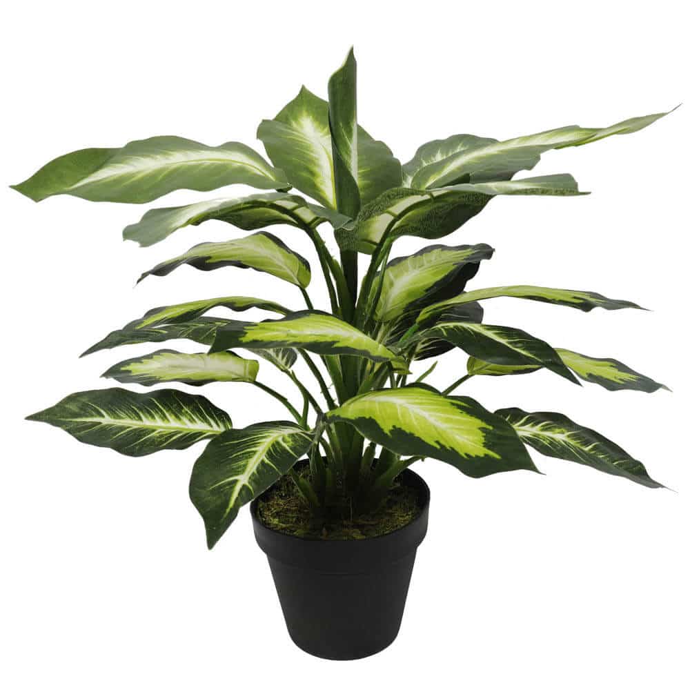 Potted Leopard Lily artificial plant by Faux Flora in a 40cm pot, featuring variegated green and white leaves for home decor.