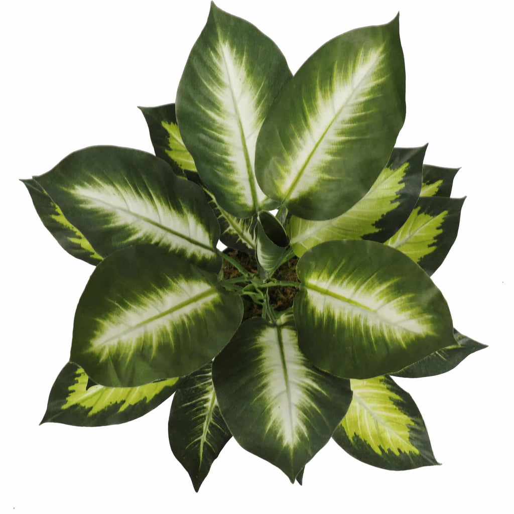 Artificial potted Leopard Lily plant by Faux Flora, 40cm tall with lush green leaves in a decorative pot for home or garden decor.
