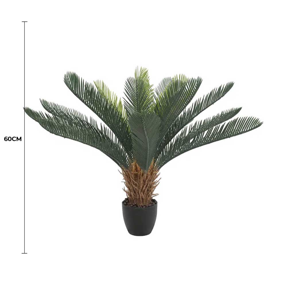 Artificial potted Cyca plant by Faux Flora, 60cm tall, showcasing lush green fronds in a decorative pot for home or garden decor.