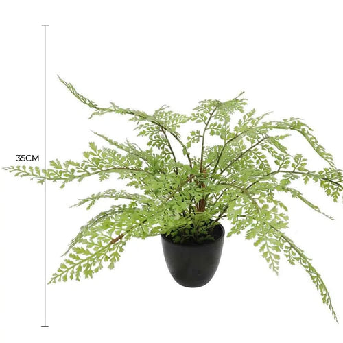 Small potted fern plant by Faux Flora, 35cm tall, artificial greenery in a decorative pot for home and garden decor.
