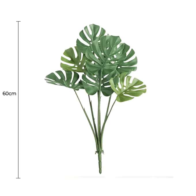 Artificial Monstera split leaf Philodendron plant stem by Faux Flora, UV resistant, 60cm long, ideal for home and garden decor.