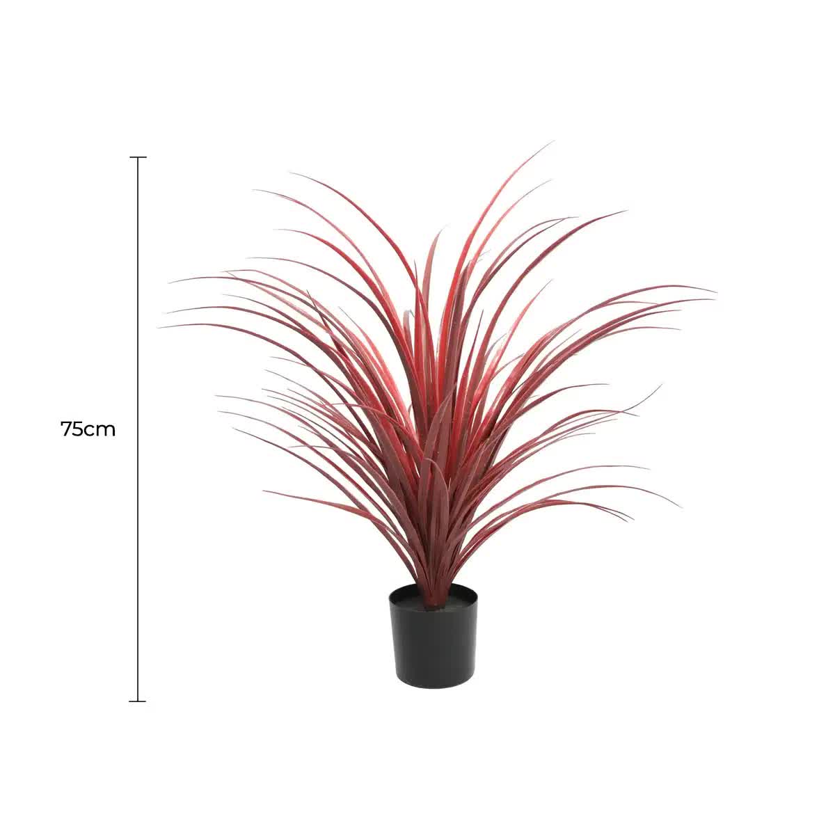 Burgundy potted artificial long grass (Yucca Grass) by Faux Flora, UV resistant, 75cm tall, suitable for home and garden decor.
