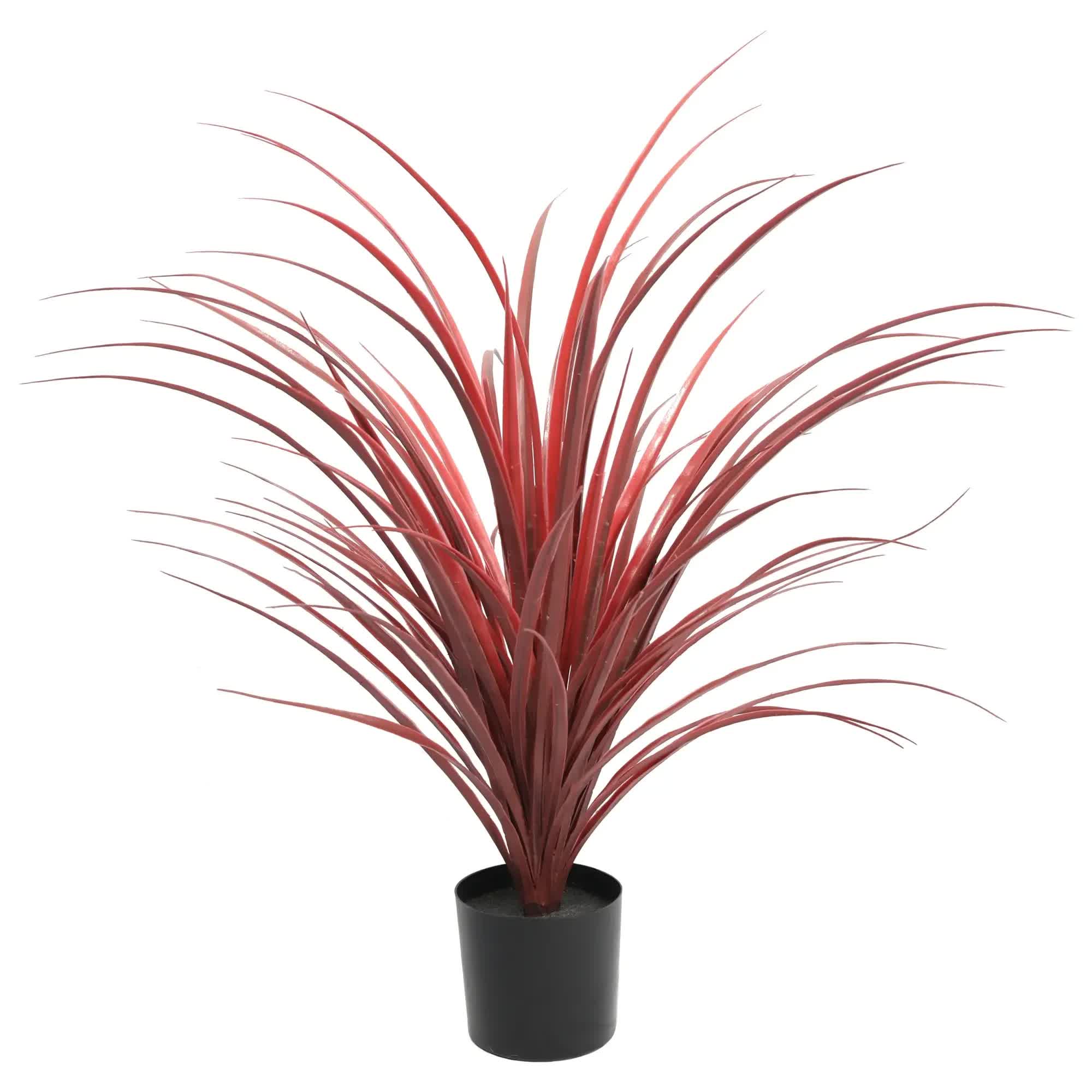 Burgundy potted artificial long Yucca grass plant by Faux Flora, UV resistant, 75cm tall, ideal for home and garden decor.
