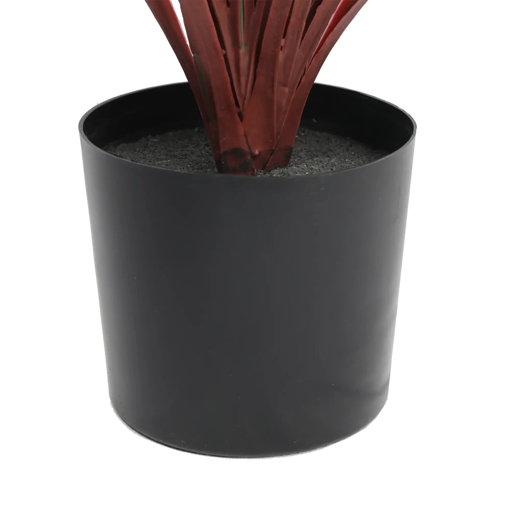 Burgundy potted artificial long Yucca grass plant from Faux Flora, UV resistant, 75cm tall for home and garden décor.
