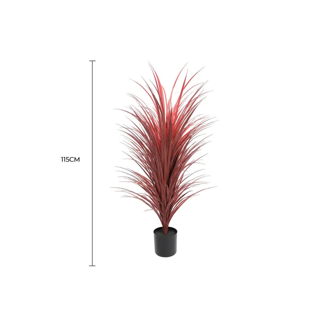 Burgundy potted artificial long Yucca grass, UV resistant, 115cm tall, faux flora home garden decorative plant in a pot
