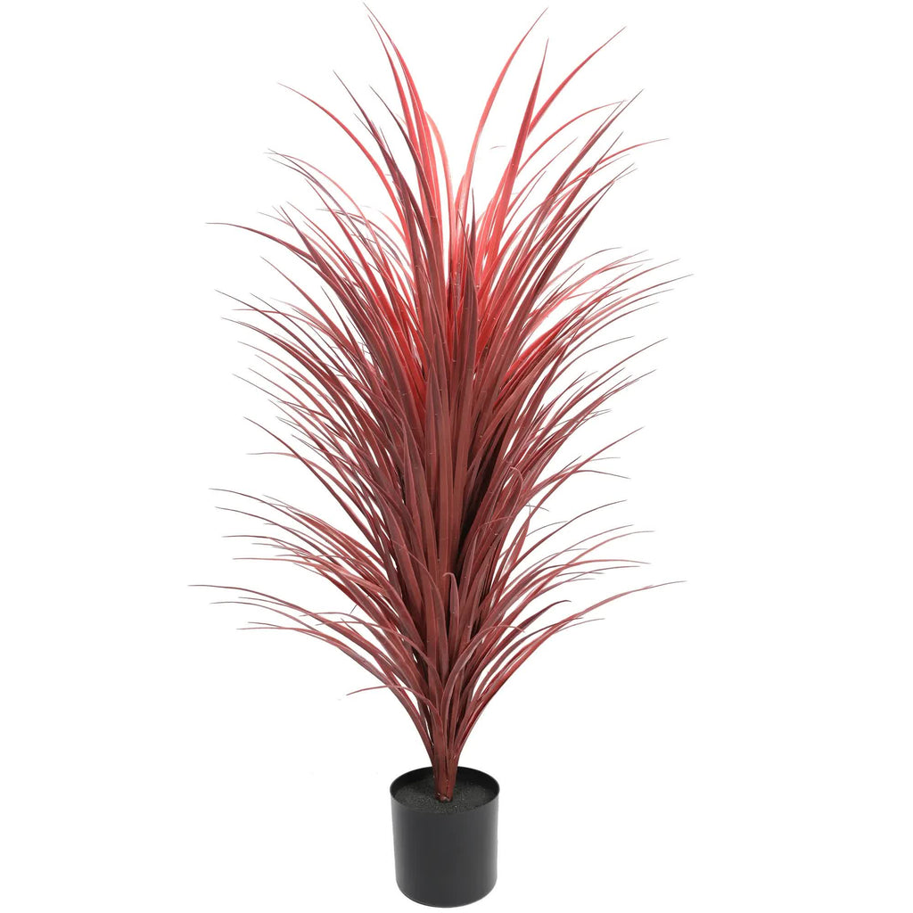 Burgundy potted artificial long Yucca grass plant, 115cm tall, UV resistant faux flora home and garden artificial grass display