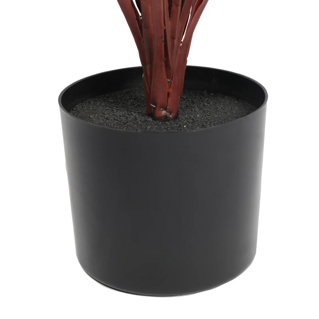 Burgundy potted artificial Yucca grass plant from Faux Flora, UV resistant, 115cm tall, ideal for home and garden decor.