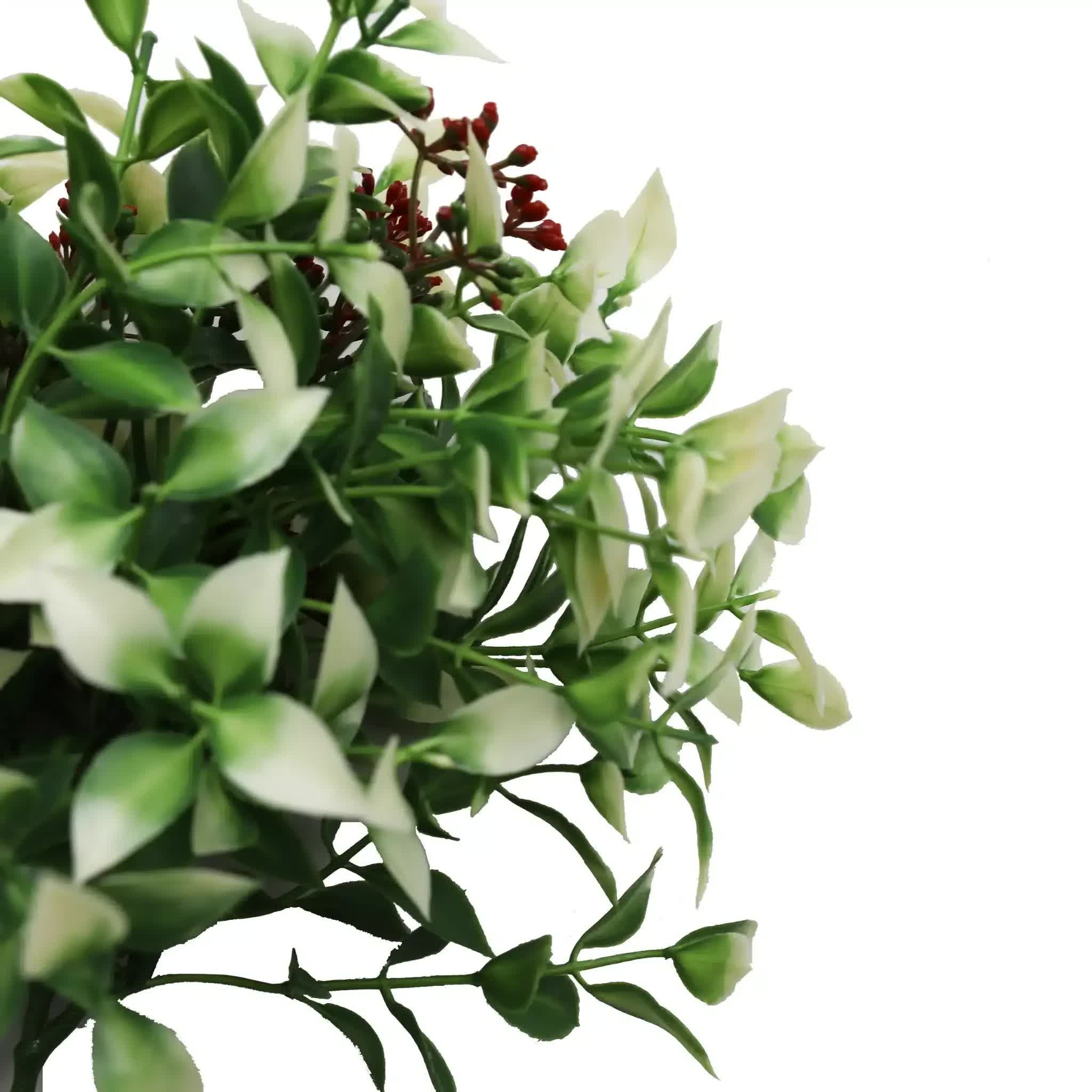 Artificial flowering holly plant stem by Faux Flora, 26cm UV resistant faux hanging plant for home and garden decor.