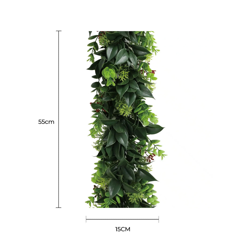 Artificial extendable hanging wreath by Faux Flora, UV resistant 55cm, ideal for home and garden decor with lush faux greenery.