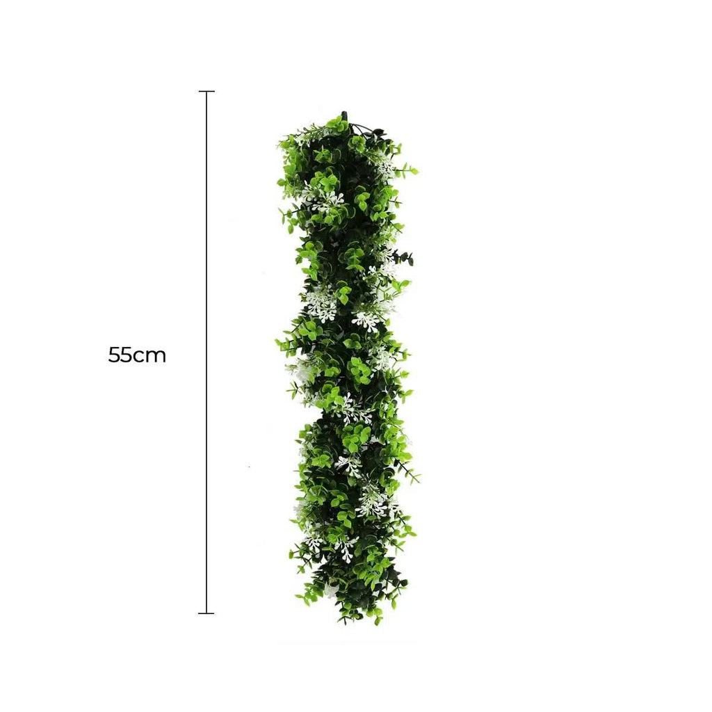 Artificial white eucalyptus vine by Faux Flora, 55cm extendable hanging plant, UV resistant for indoor or outdoor decor.