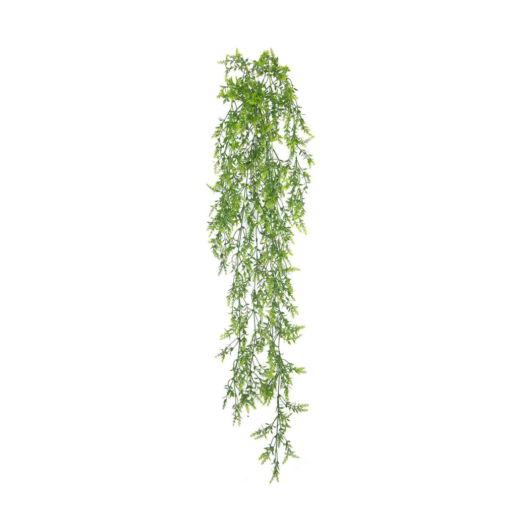 Artificial dense hanging evergreen plant by Faux Flora, two-tone UV-resistant 130cm indoor or outdoor decorative hanging plant.
