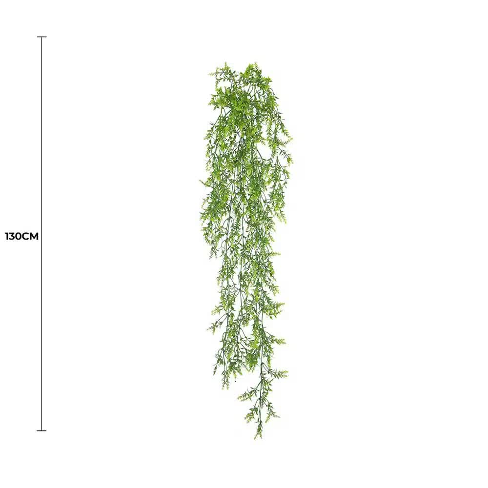 Artificial dense hanging evergreen plant by Faux Flora, two-tone UV-resistant 130cm hanging garden decor with lush foliage.
