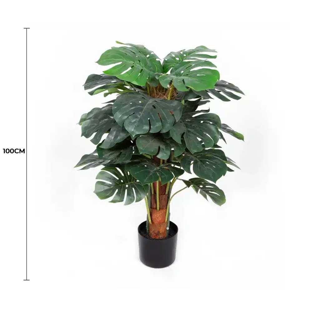 Artificial Monstera Deliciosa tree by Faux Flora, 100cm tall, with lush green leaves, ideal for home and garden decor.