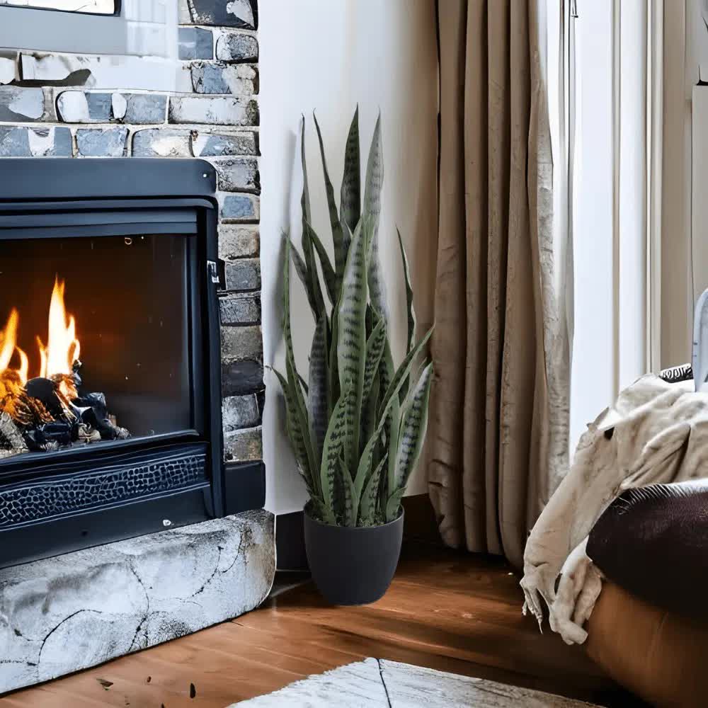 Artificial Sansevieria snake plant by Faux Flora, UV resistant, 90cm tall, potted indoor or outdoor decorative plant.