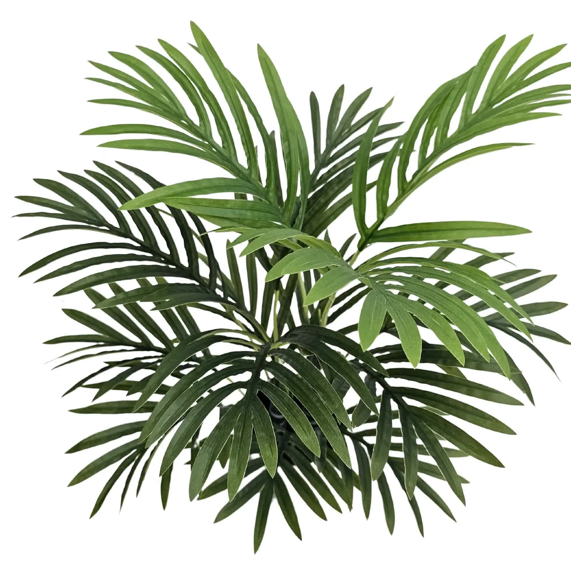 Artificial mini palm tree from Faux Flora, 55cm tall, potted for home and garden decoration, realistic faux plant.