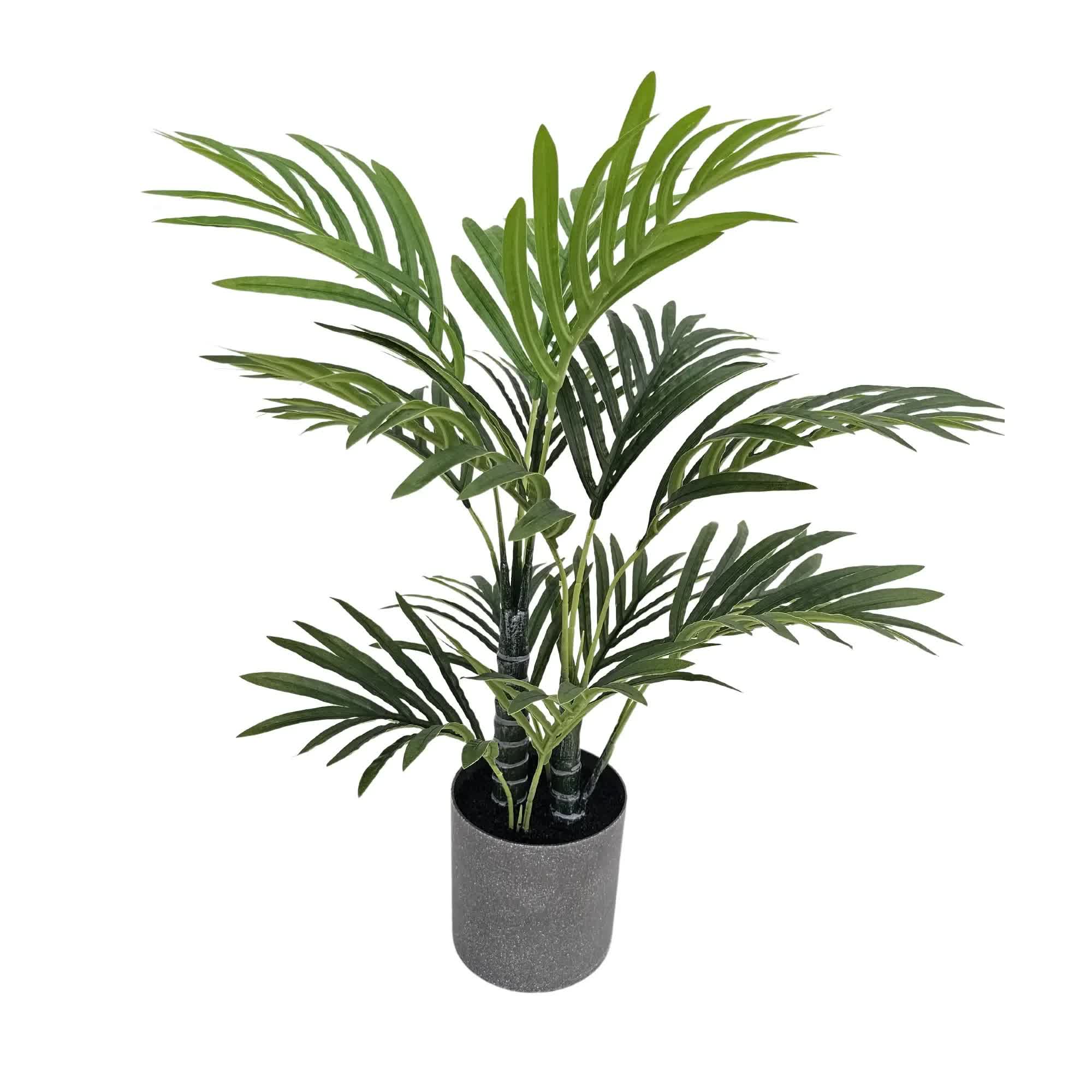 Artificial mini palm tree by Faux Flora in a pot, 55cm tall, ideal for home and garden decor.