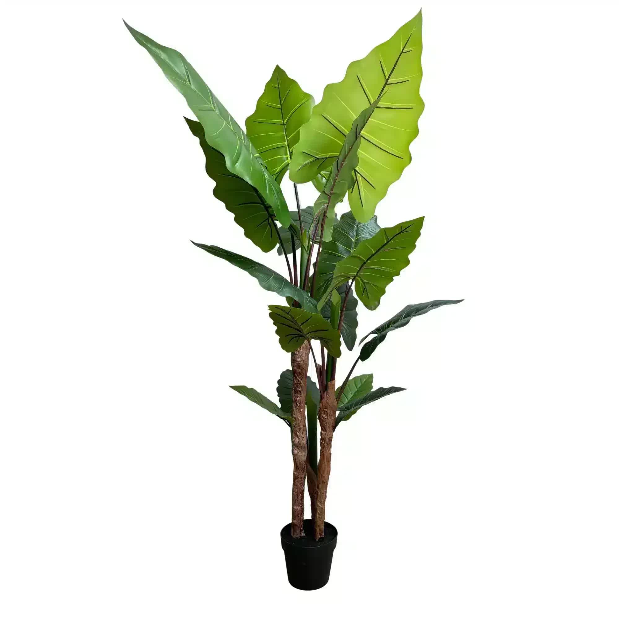 Nearly Natural Taro Elephant Ear Palm artificial plant by Faux Flora, 170cm tall, lush green tropical tree for home and garden decor.