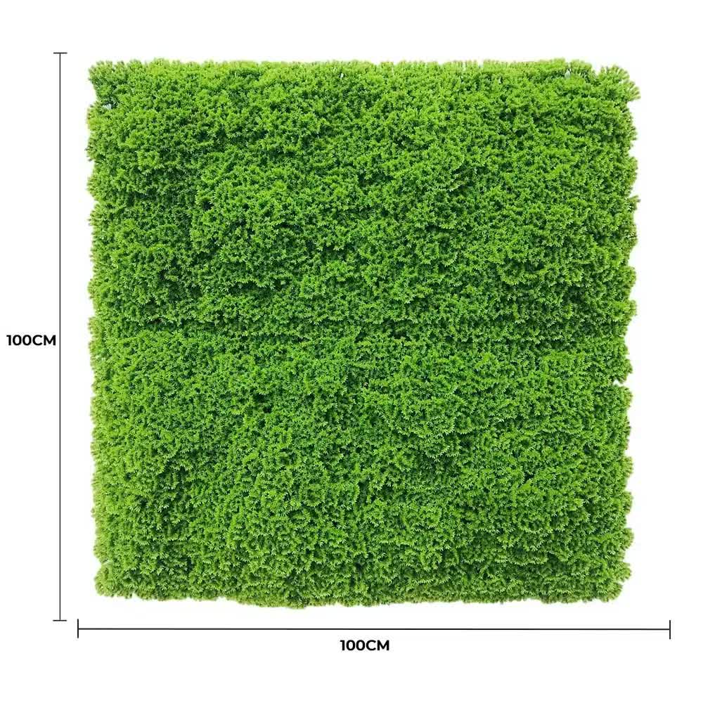Artificial green moss wall panel by Faux Flora, UV resistant, 100cm x 100cm, ideal for home and garden wall decor.