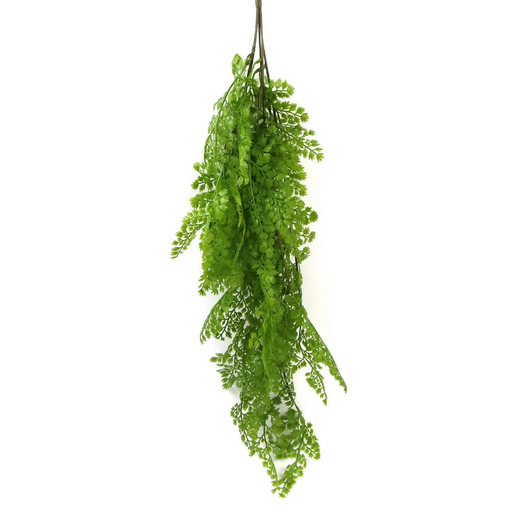 Artificial hanging maiden hair fern bush by Faux Flora, dense green foliage, UV resistant, 80cm for home and garden decor.