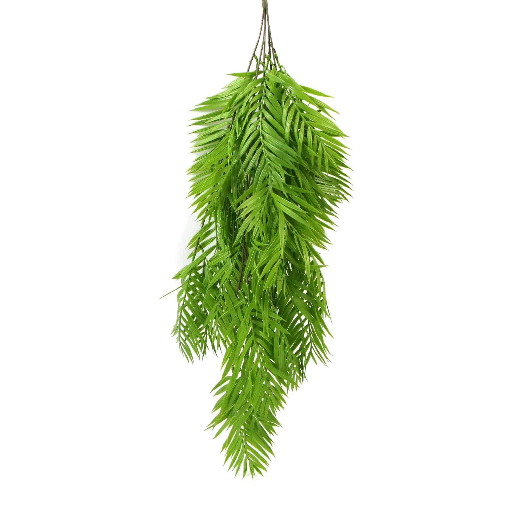 Artificial hanging green bamboo leaf fern by Faux Flora, UV resistant, 80cm long for home and garden decor.
