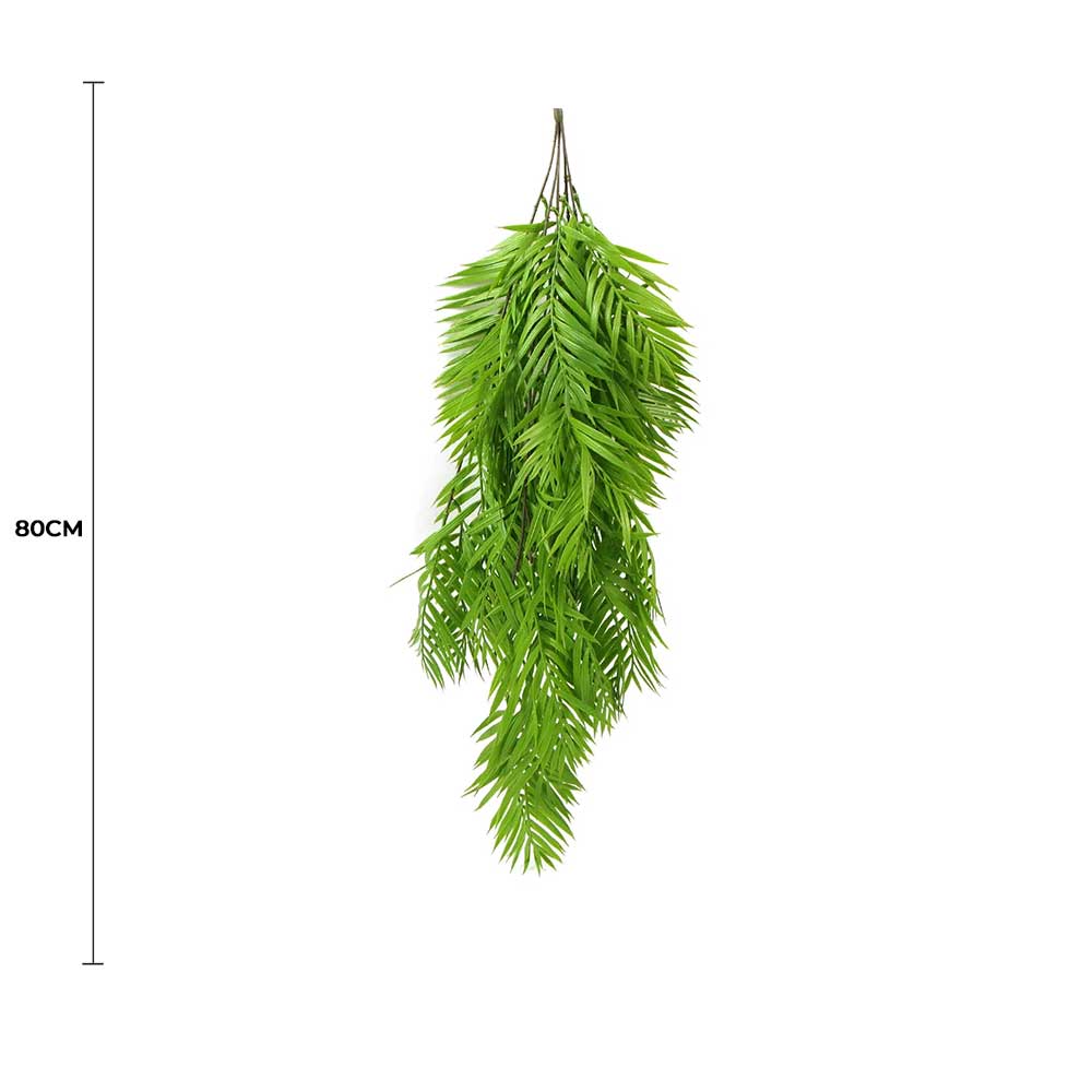 Artificial hanging plant with lush green bamboo leaves, UV resistant, 80cm long, from Faux Flora for home and garden decor.