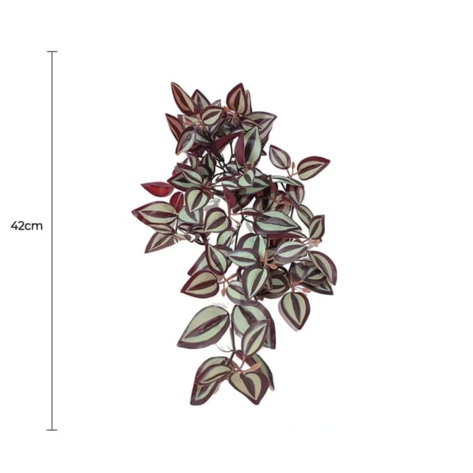 Artificial hanging Burgundy Tradescantia Zebrina plant by Faux Flora, 42cm, with vibrant leaves suitable for home and garden decor.
