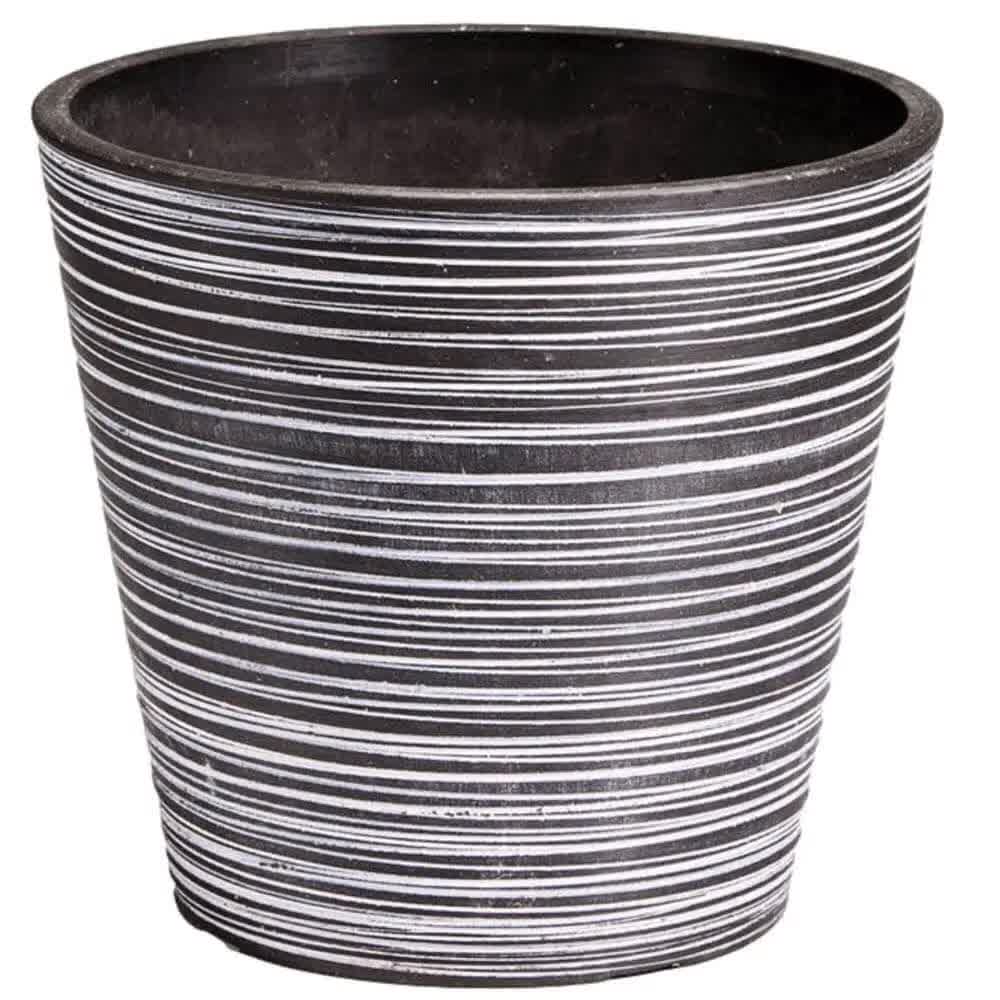 Black and white engraved 17cm pot by Faux Flora, perfect for home and garden artificial plants or decorative planters.
