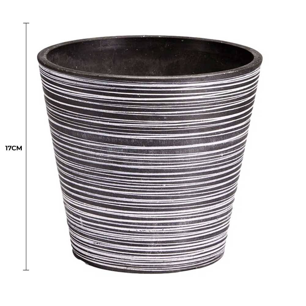 Black and white engraved 17cm pot by Faux Flora, perfect for home and garden artificial plant display