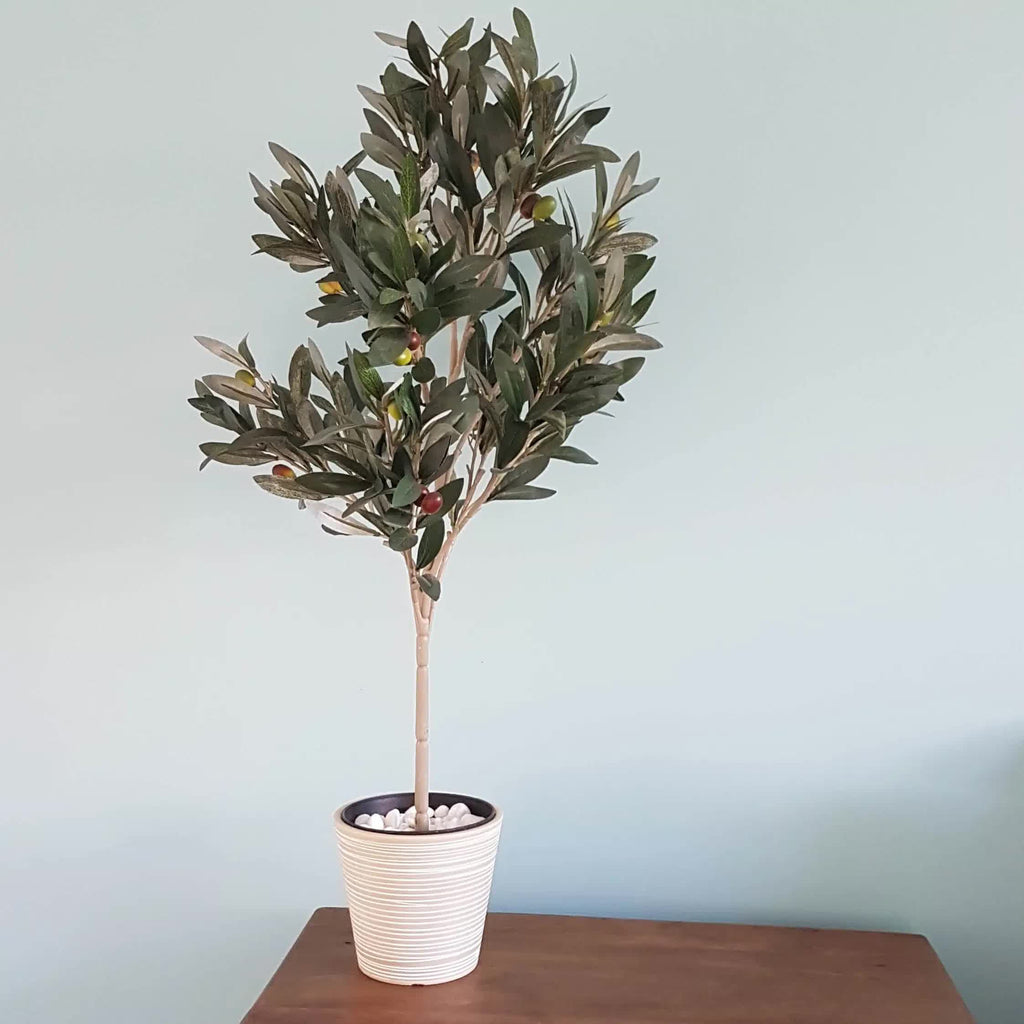 Cream and white engraved 14cm pot by Faux Flora, suitable for artificial plants, with detailed engraved design for home decor.