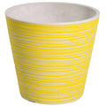 Yellow and white engraved 17cm pot by Faux Flora, suitable for artificial plants in home and garden decor.
