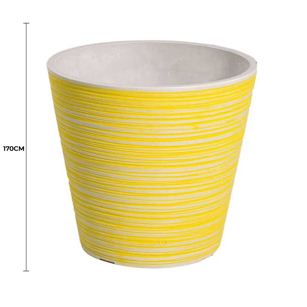 Yellow and white engraved ceramic pot from Faux Flora, 17cm, ideal for artificial plants and home decor accessories.