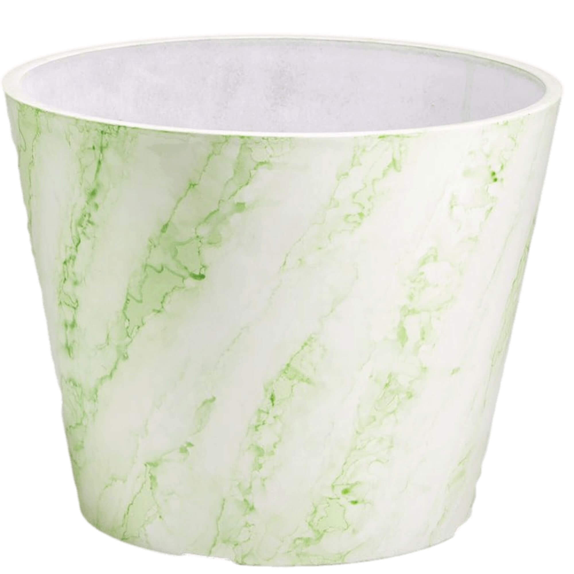 Green and white imitation marble pot by Faux Flora, 25cm tall, ideal for home and garden planters and decorative accessories.