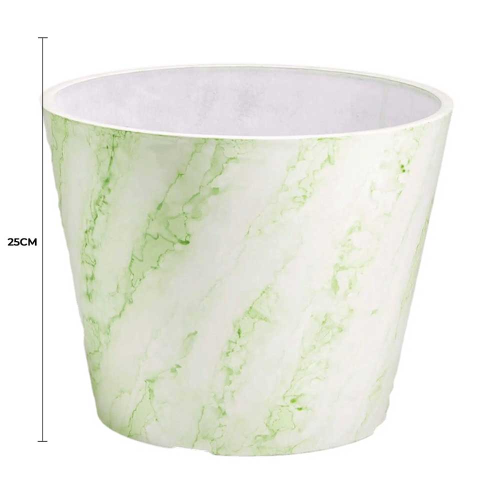 Green and white imitation marble pot for artificial plants, 25cm, from Faux Flora, ideal for home and garden décor.