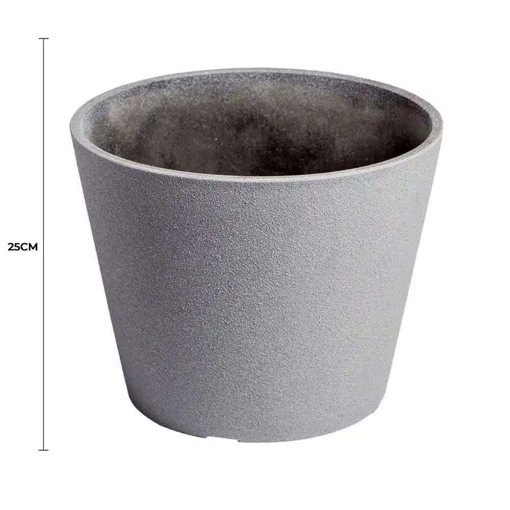 Rendered grey planter pot from Faux Flora, 25cm tall, suitable for artificial plants in home and garden decor.