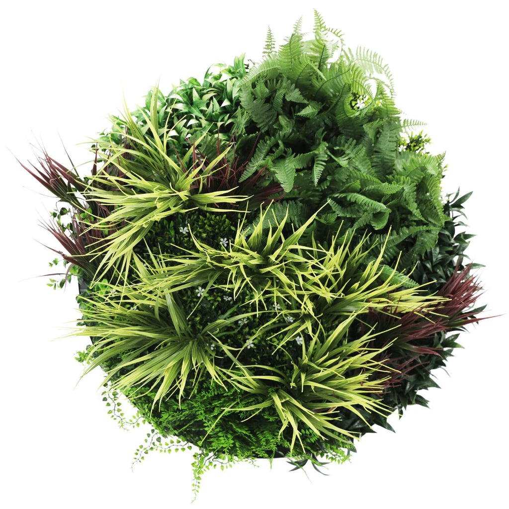 Artificial green wall disc with lush grassy fern design by Faux Flora, UV resistant, 80cm white decorative wall plant for home or garden