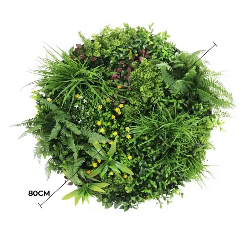 Black 80cm artificial wall fern from Faux Flora, UV resistant disc art for home and garden wall decor.