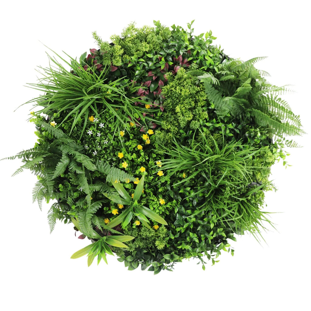 Black artificial wall fern disc art by Faux Flora, UV resistant 80cm decorative plant for home and garden wall decor.