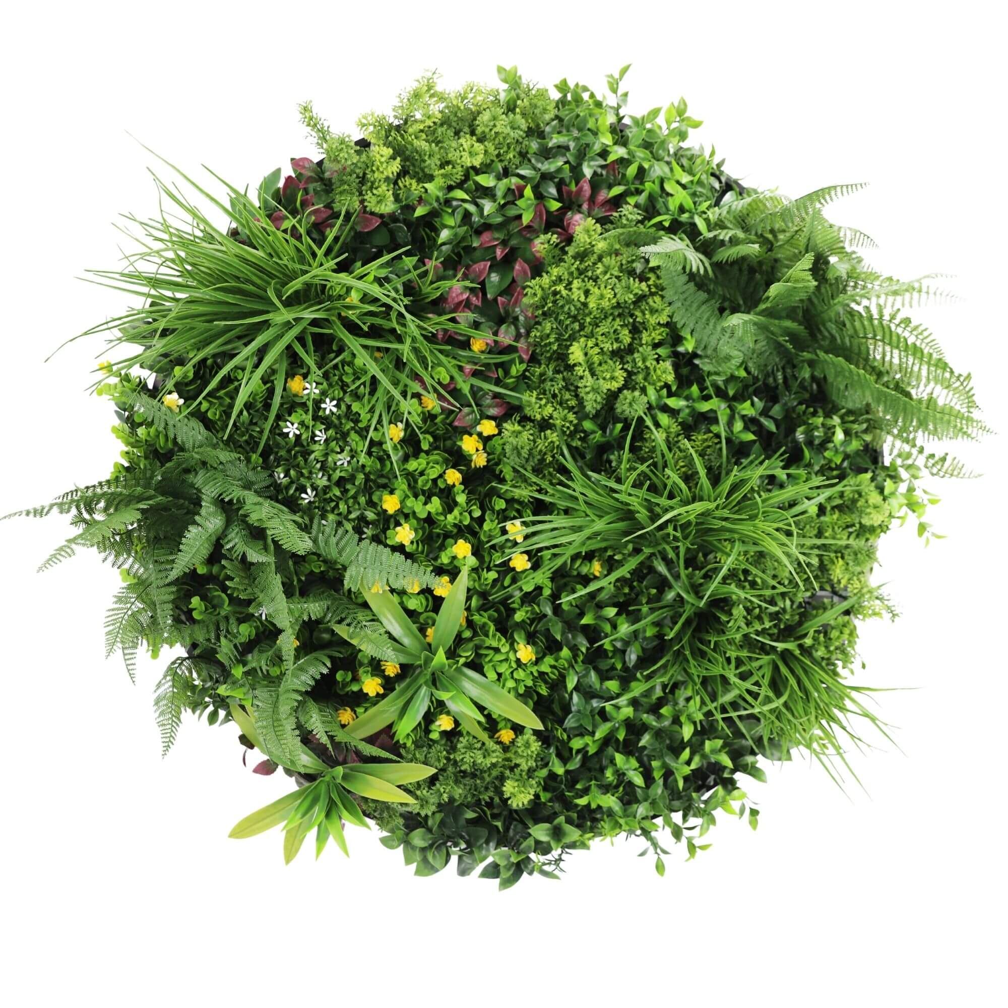 Black artificial wall fern disc art by Faux Flora, UV resistant 80cm decorative plant for home and garden wall decor.