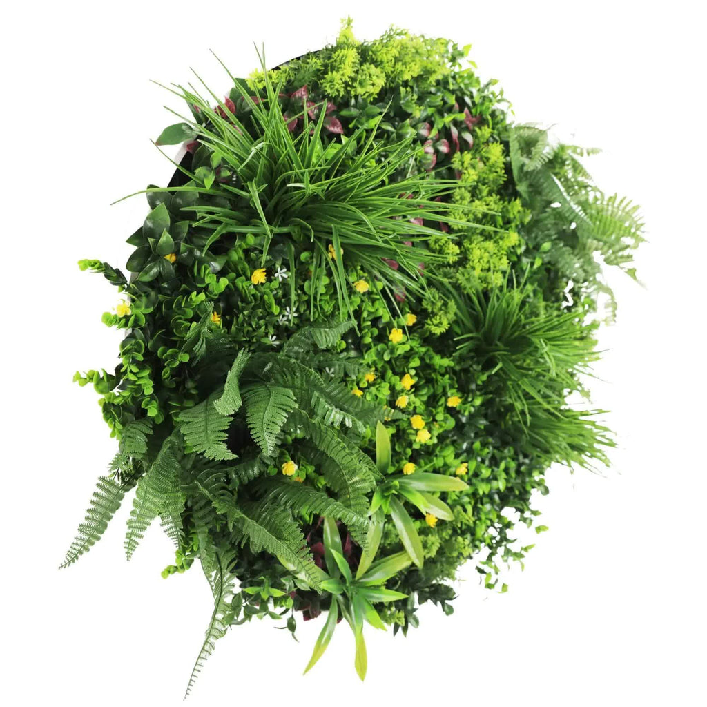 White artificial wall fern disc art by Faux Flora, UV resistant 80cm decorative plant for home and garden walls.