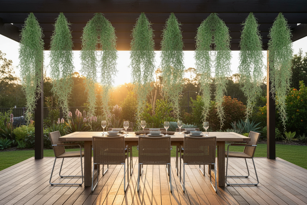 Alfresco pergola – vines hanging from timber beams