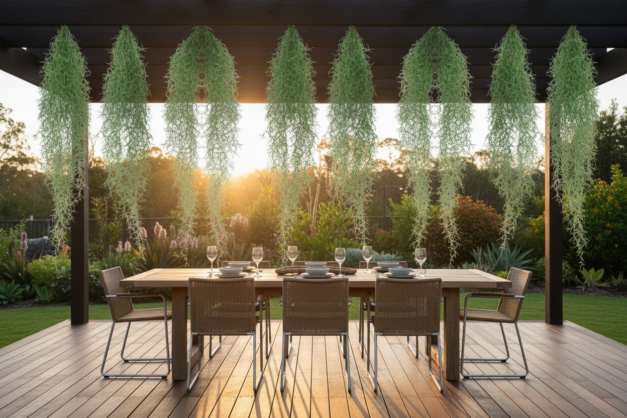 Alfresco pergola – vines hanging from timber beams