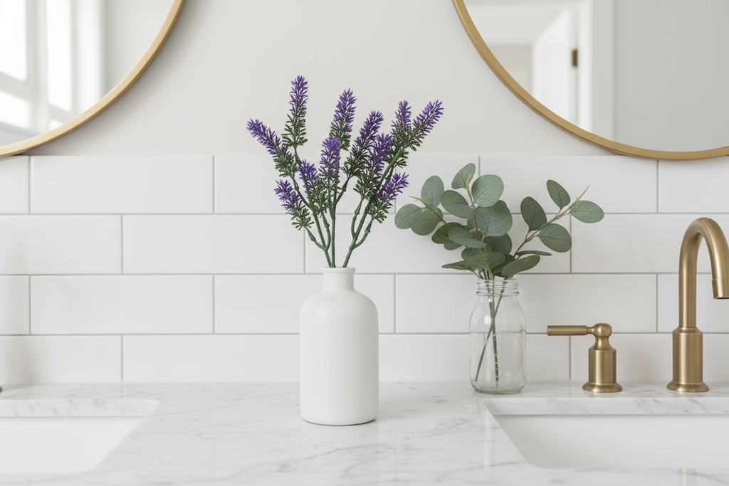 Bathroom vanity – lavender in ceramic vase
