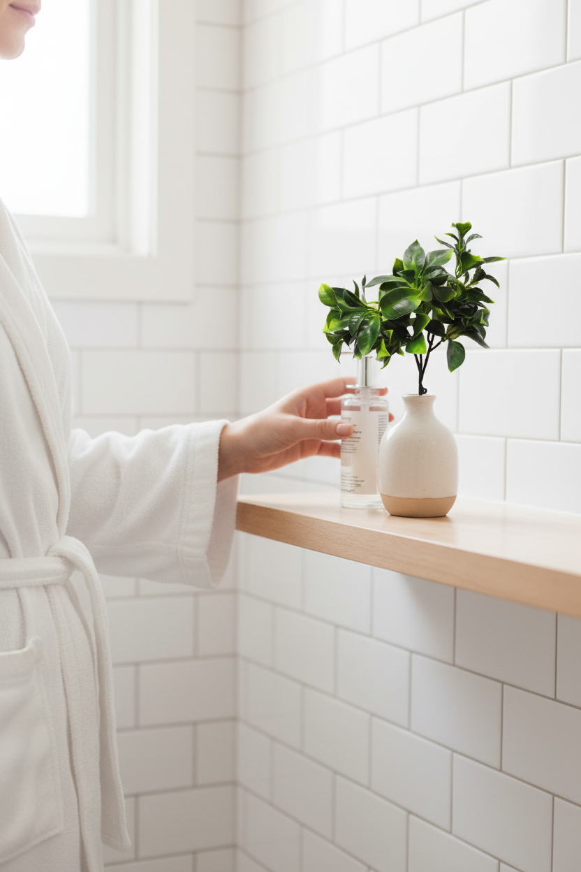 Bathroom - woman in white robe