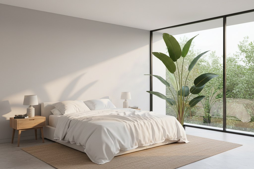 Bedroom – banana palm beside window