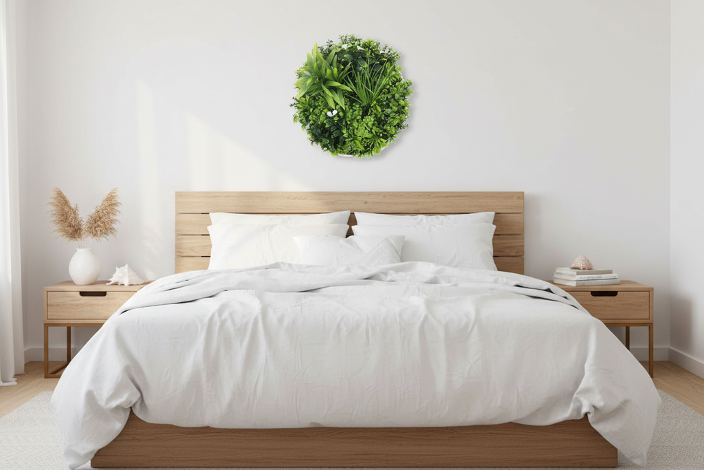 Bedroom – disc as botanical headboard feature